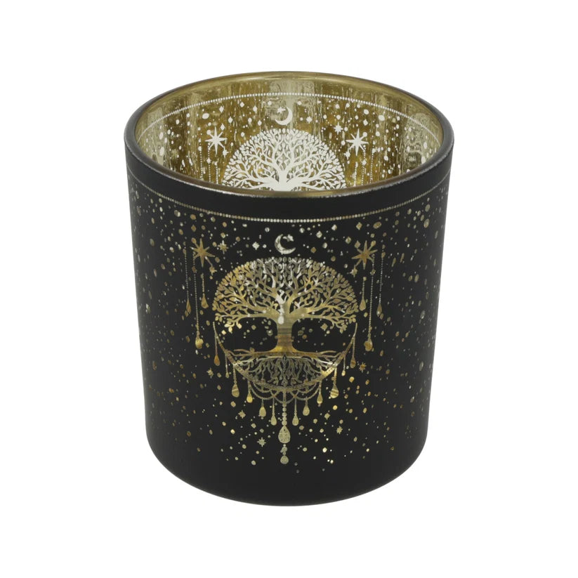 Kerzenhalter „Mystical Tree of Life“ – gefrostet & metallic (Glas)