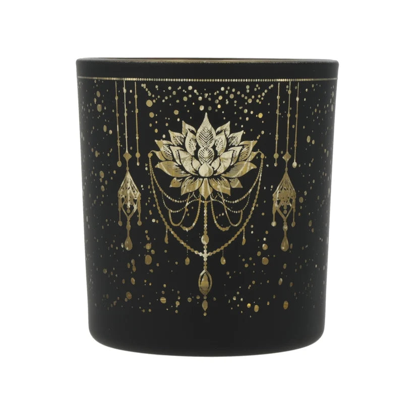 Kerzenhalter „Mystical Lotus“ – gefrostet & metallic (Glas)