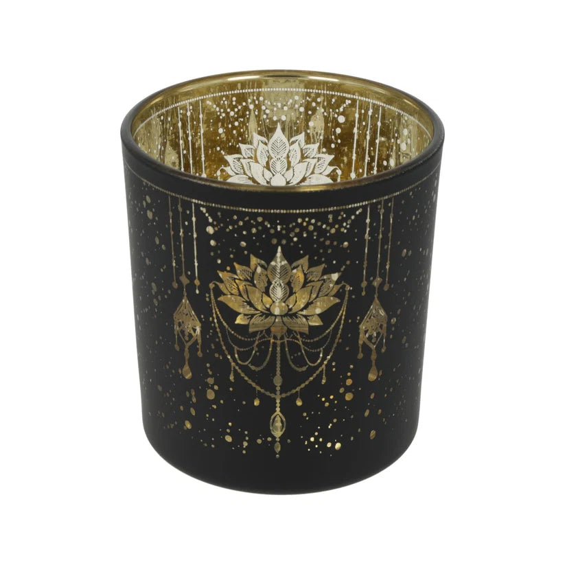 Kerzenhalter „Mystical Lotus“ – gefrostet & metallic (Glas)