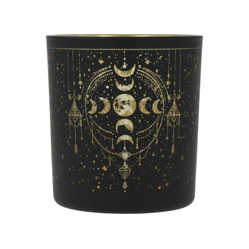 Kerzenhalter „Mystical Moon Phases“ – gefrostet & metallic (Glas)