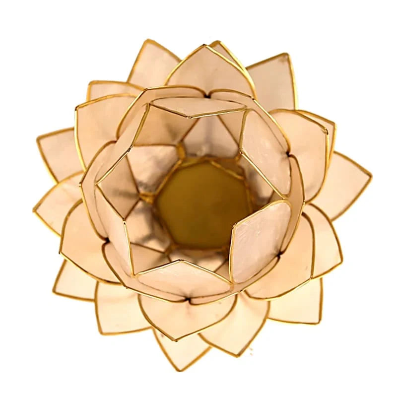 Lotus‑Teelichthalter · Beige · Goldfarbene Akzente · Groß