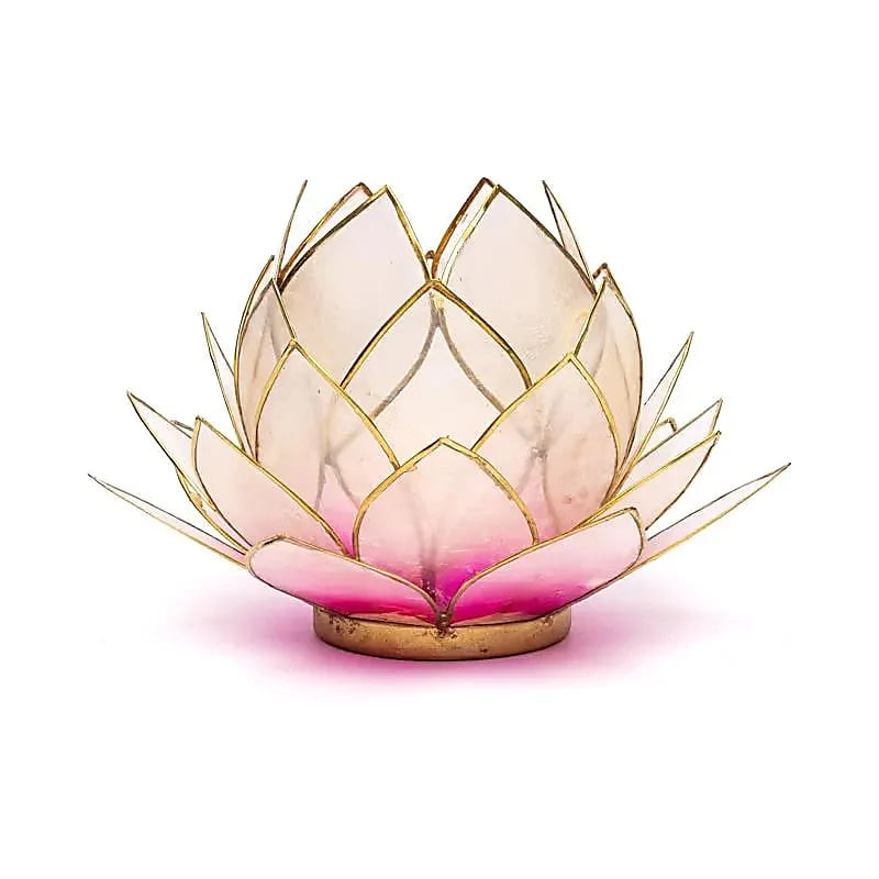 Lotus Teelichthalter Rosa-Gold – Großer Kerzenhalter aus Capiz-Muschel
