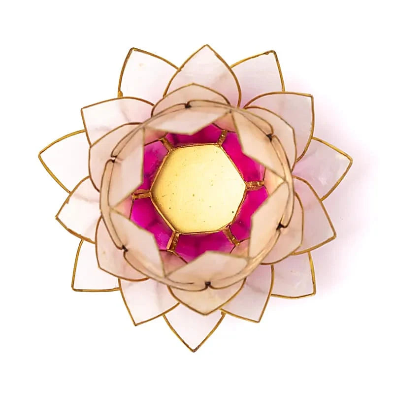 Lotus Teelichthalter Rosa-Gold – Großer Kerzenhalter aus Capiz-Muschel