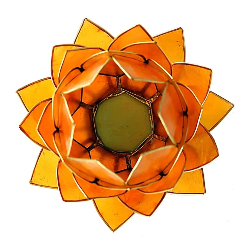 Lotus‑Teelichthalter · Orange · Goldfarbene Akzente · Groß