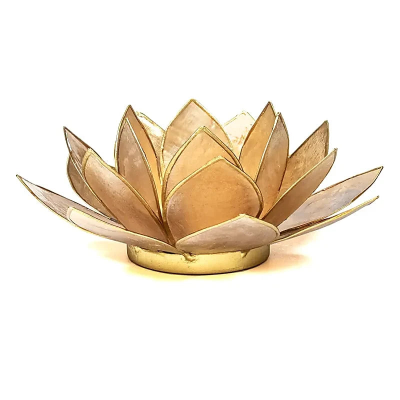 Lotus Tealight Holder Pink/White Gold-colored -- 13.5 cm