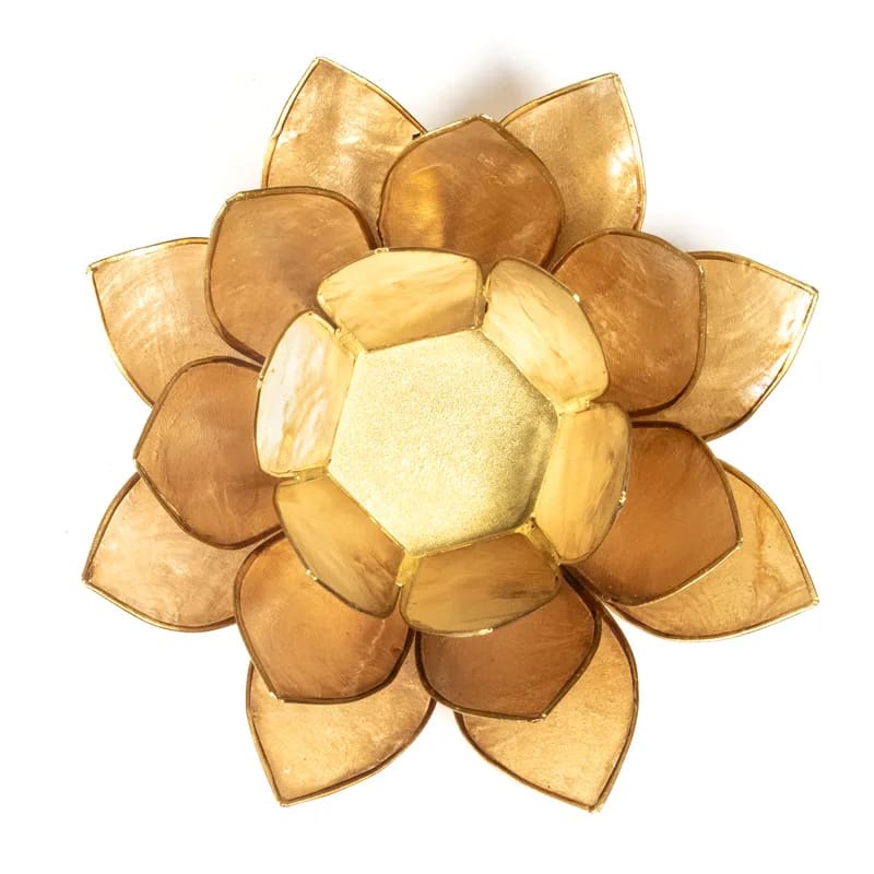 Lotus Tealight Holder Pink/White Gold-colored -- 13.5 cm