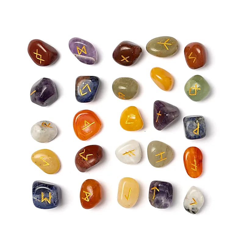 Runen-Orakelset – 7 Chakra-Edelsteine im Baumwollbeutel - 192g