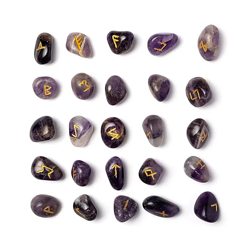 ᚠ Runen-Orakelset – Amethyst im Baumwollbeutel