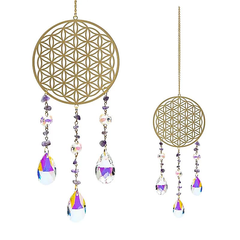 Sonnenfänger mit Blume des Lebens & Amethyst – Licht, Harmonie & Energiefluss