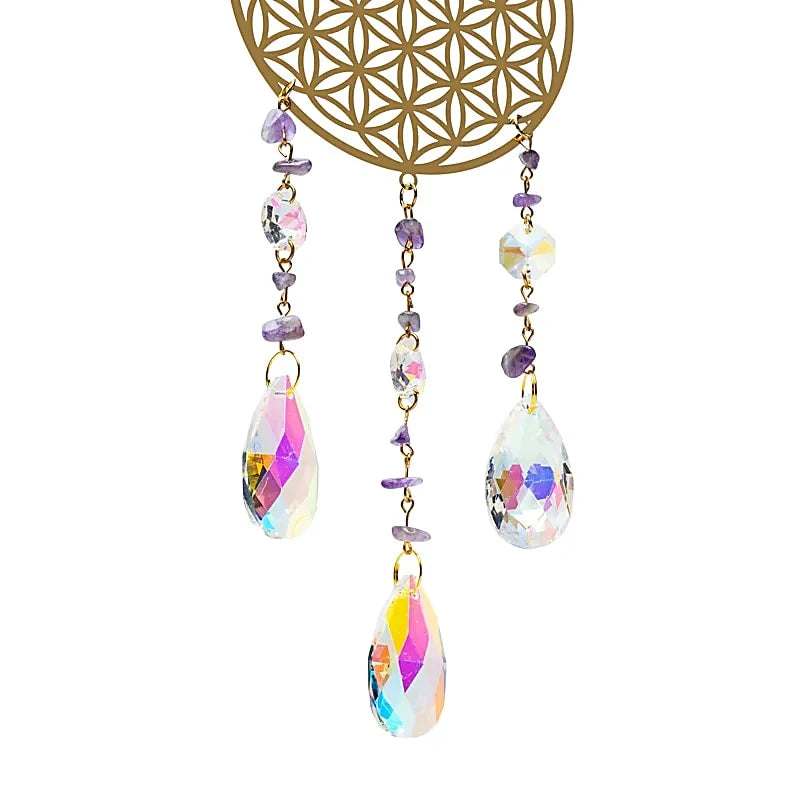 Sonnenfänger mit Blume des Lebens & Amethyst – Licht, Harmonie & Energiefluss