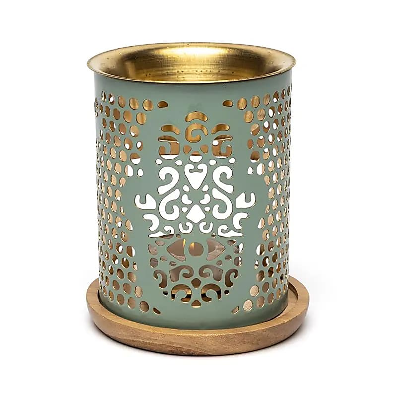 Aromafume Duftlampe Khamsa – Aromabrenner für ätherische Öle mit Kupferschale und Holzuntersetzer