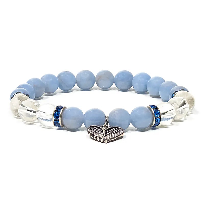 Bracelet for Gentleness, Clarity & Angelic Energy – Angelite · Rock Crystal