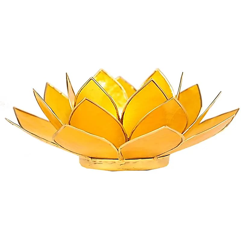 Lotus Teelichthalter gelb 3. Chakra goldfarbig -- 13.5 cm
