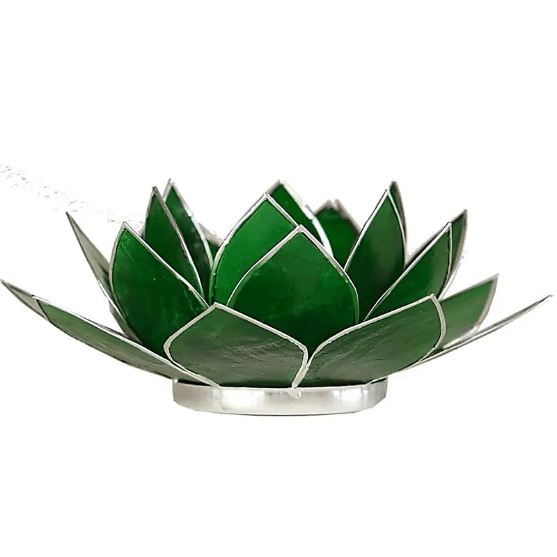Lotus Teelichthalter grün 4. Chakra silberfarbig -- 13.5 cm