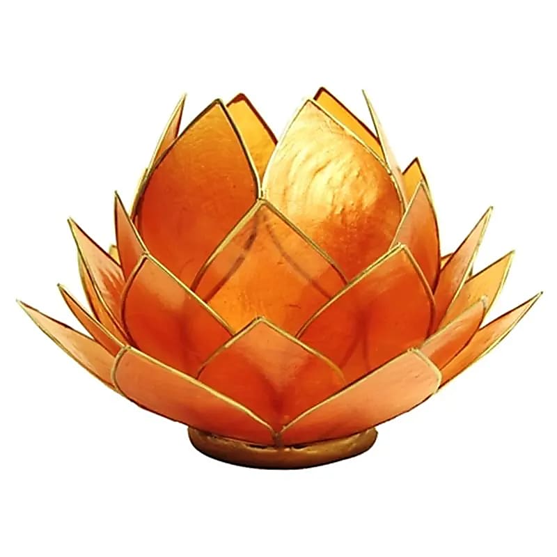 Lotus‑Teelichthalter · Orange · Goldfarbene Akzente · Groß