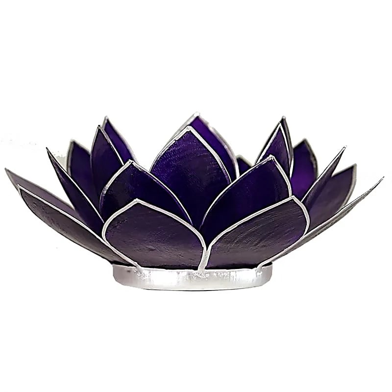 Lotus Teelichthalter violett 7. Chakra silberfarb. -- 13.5cm