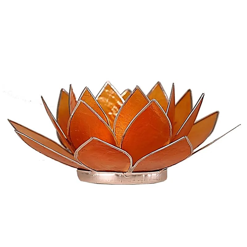 Lotus Teelichthalter orange 2. Chakra silberfarbig -- 13.5cm