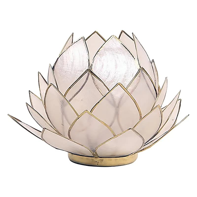 Lotus‑Teelichthalter · Beige · Goldfarbene Akzente · Groß