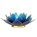 Lotus Teelichthalter blau goldfarbig -- 13.5 cm