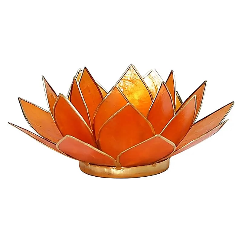 Lotus Teelichthalter orange 2. Chakra goldfarbig -- 13.5 cm