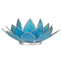 Lotus Teelichthalter blau 5. Chakra silberfarbig -- 13.5 cm