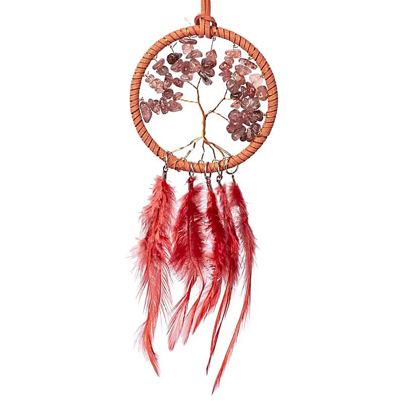 Traumfänger Lebensbaum Erdbeerquarz 7x23cm