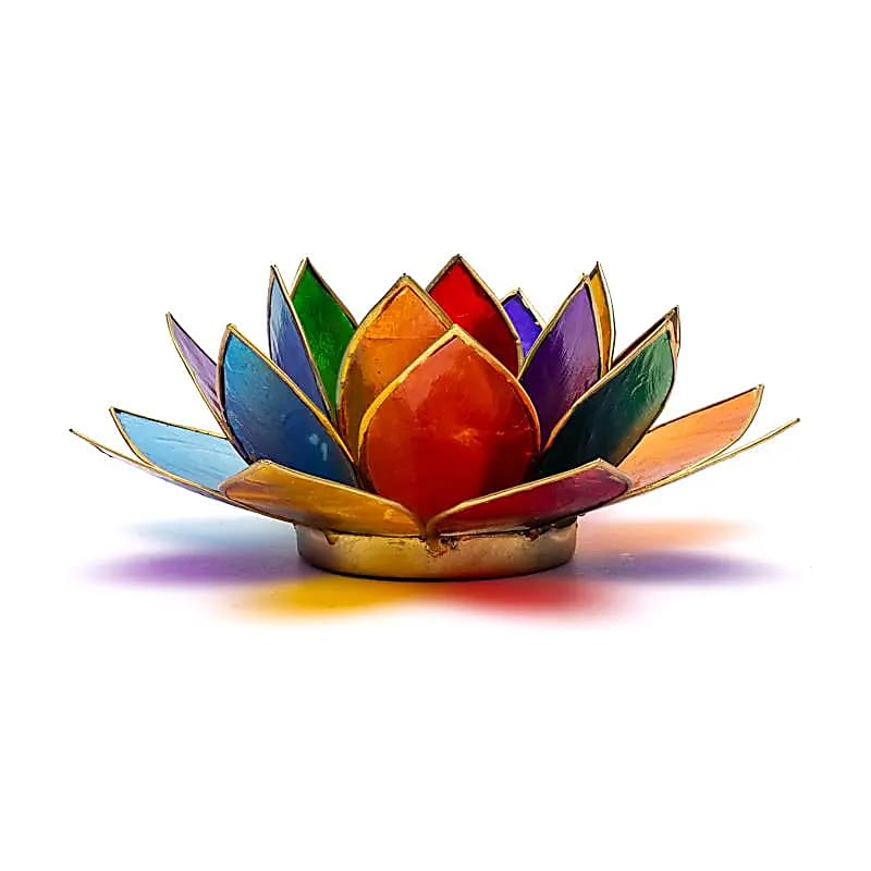Lotus Teelichthalter 7 Chakren goldfarbig -- 13.5 cm