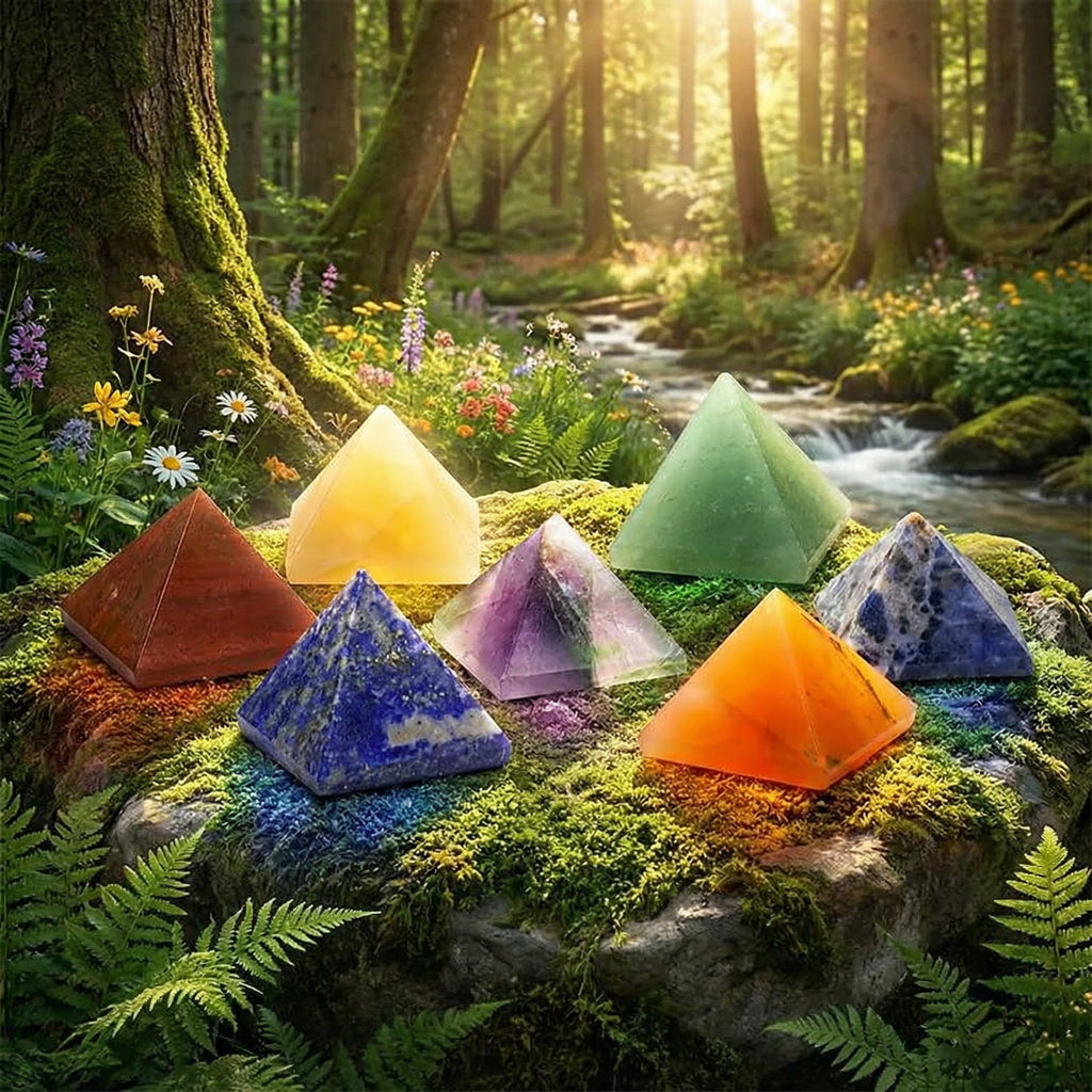 Set mit 7 Chakrasteine – pyramidenförmig - Geschenkset