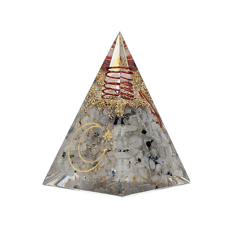 Orgonit Pyramide Mondstein mit Mondsymbol - 6x6x8,5cm