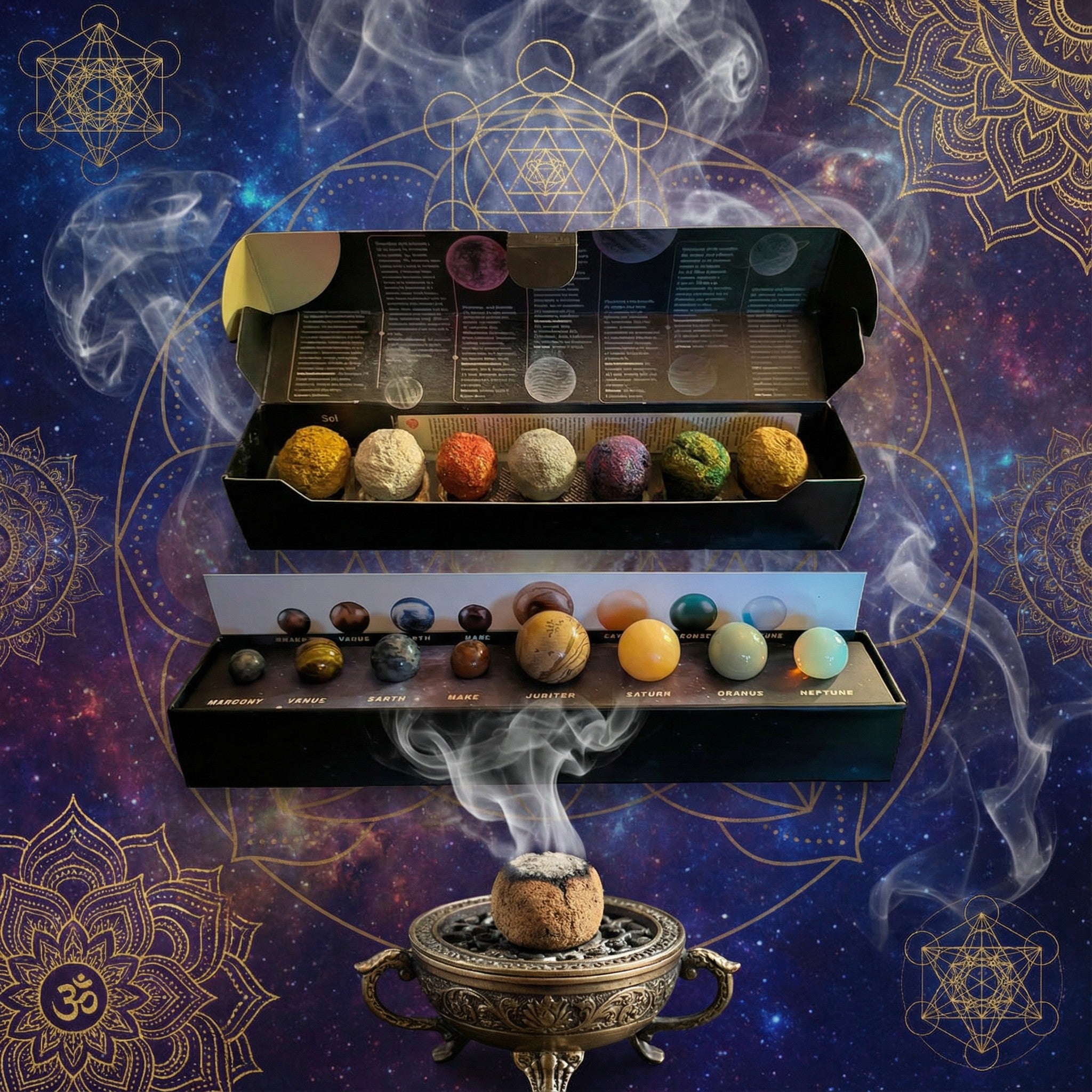 Geschenkset Planeten aus Edelstein & Räucherbomben Kosmos