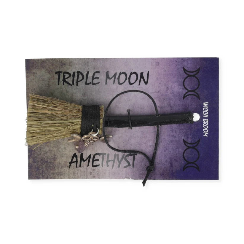 Mini‑Hexenbesen „Triple Moon“ mit Amethyst – Intuition, Reinigung & Mondmagie