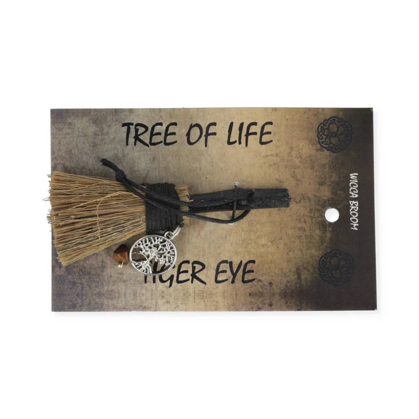 Mini‑Hexenbesen „Tree of Life“ mit Tigerauge – Wachstum, Reinigung & spirituelle Erdung