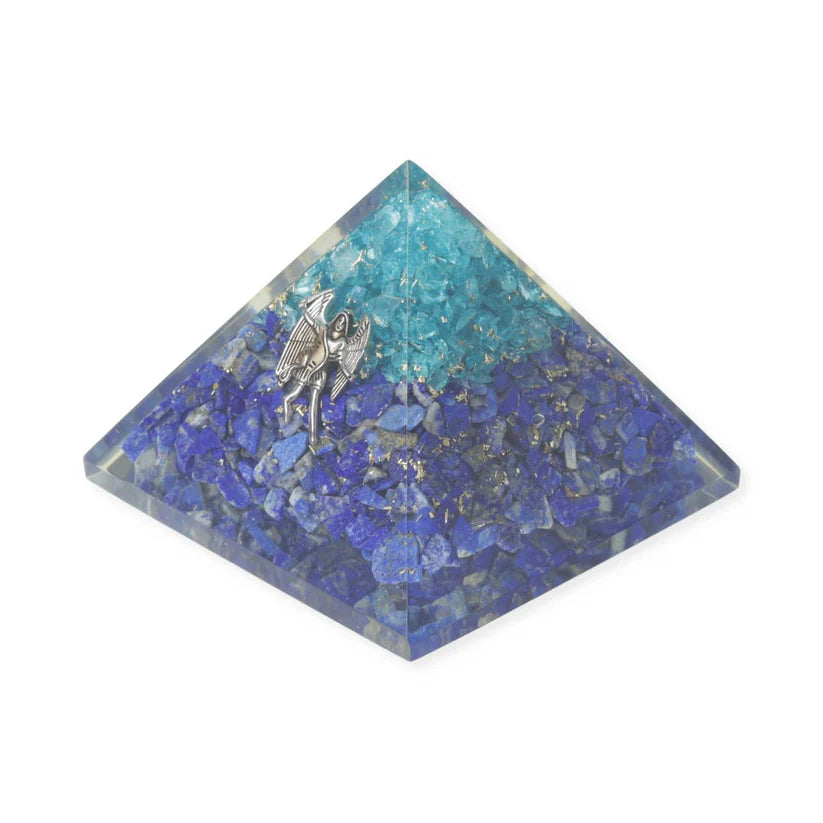 Orgonit‑Pyramide Lapislazuli & Aquamarin mit Engel Michael
