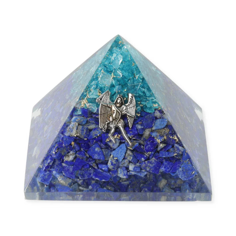Orgonit‑Pyramide Lapislazuli & Aquamarin mit Engel Michael