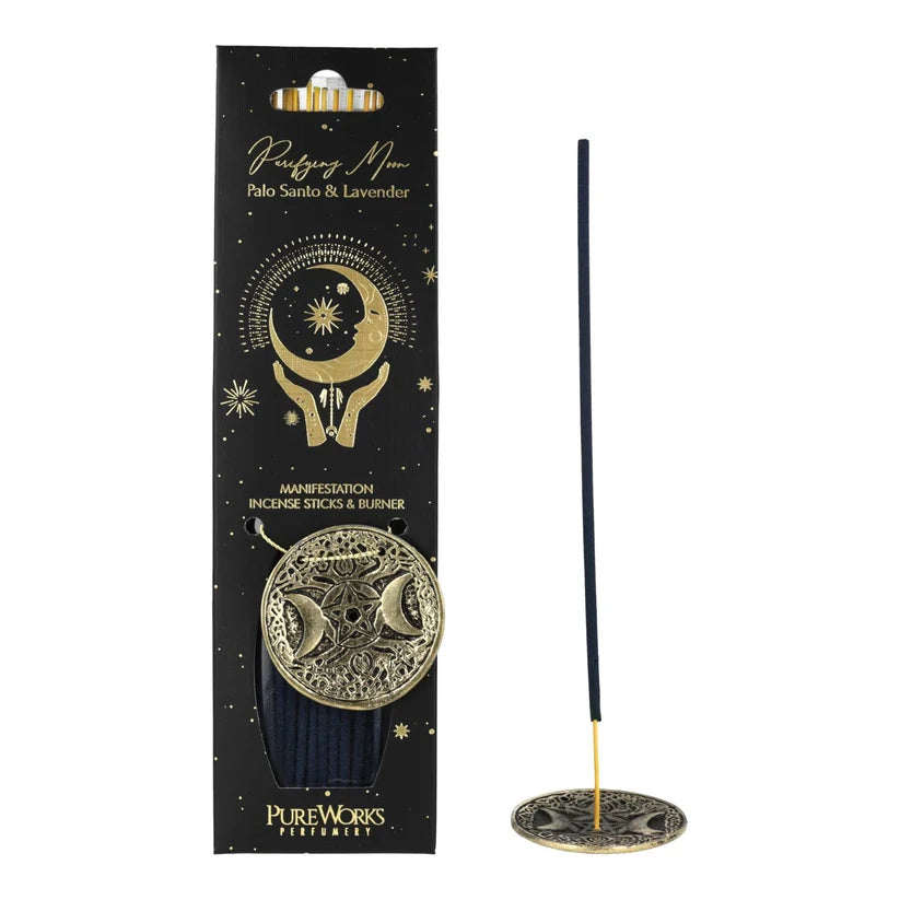 Räucherstäbchen‑Set „Purifying Moon“ – Palo Santo & Lavendel + Metallhalter