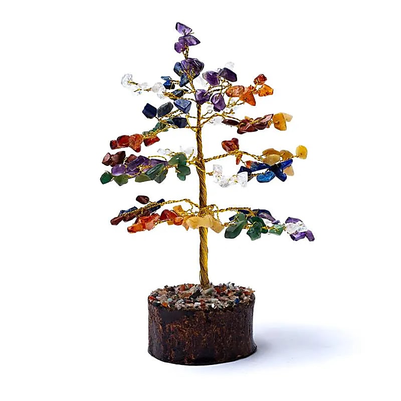 Edelsteinbaum 7 Chakren – 18 cm – Deko‑Lebensbaum aus echten Kristallen