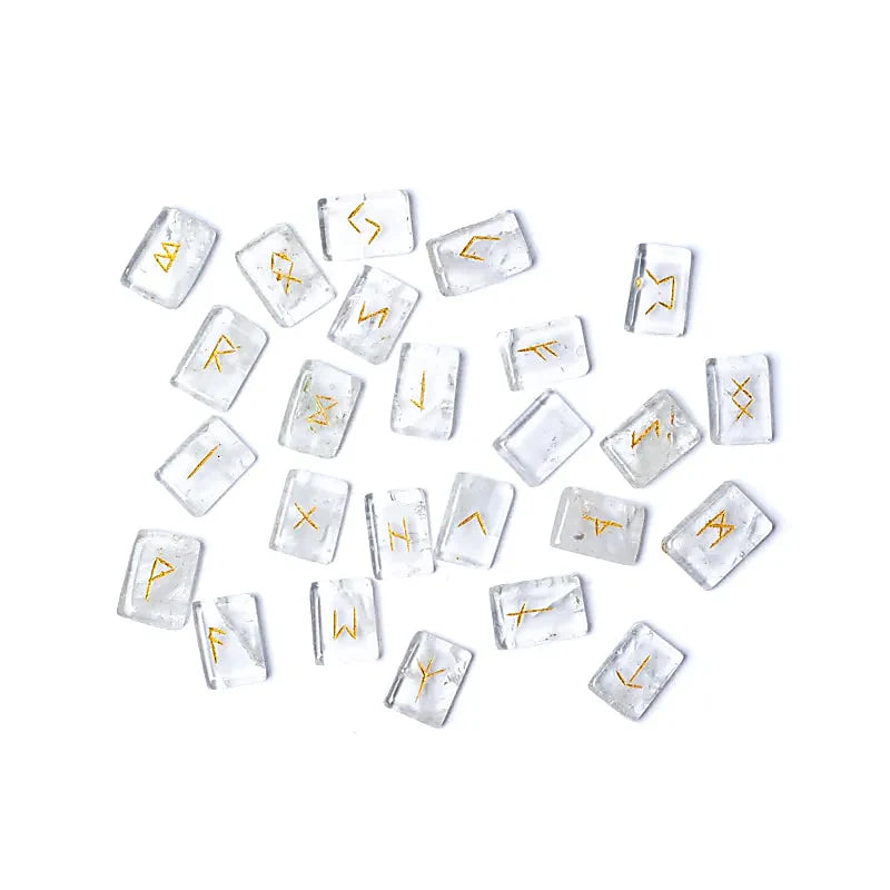 Rock Crystal Rune Oracle Set in Velvet Pouch -- 2x1.5cm