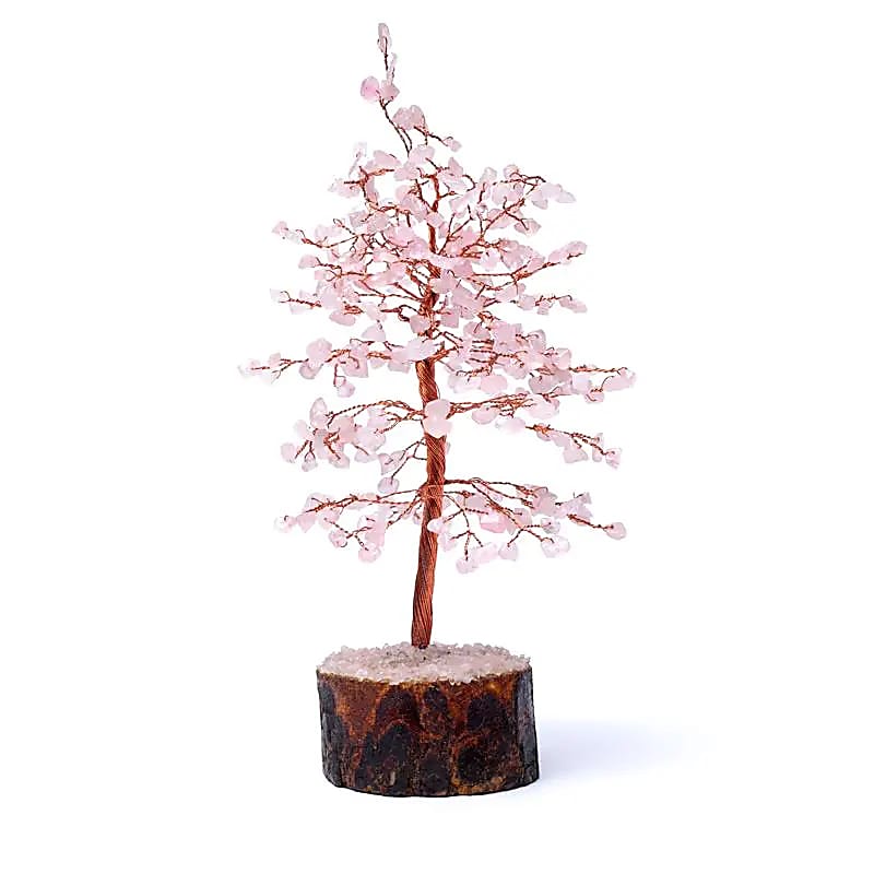 Edelsteinbaum Rosenquarz – 23 cm – Deko‑Lebensbaum aus echten Kristallen