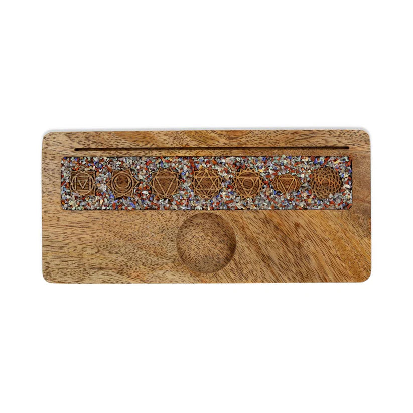 Kartenhalter „7 Chakren“ – Mangoholz & Edelsteinsplitter