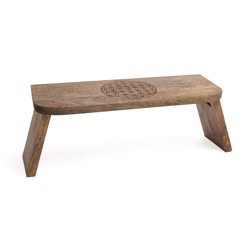 Klappbare Meditationsbank – Mangoholz & Blume des Lebens