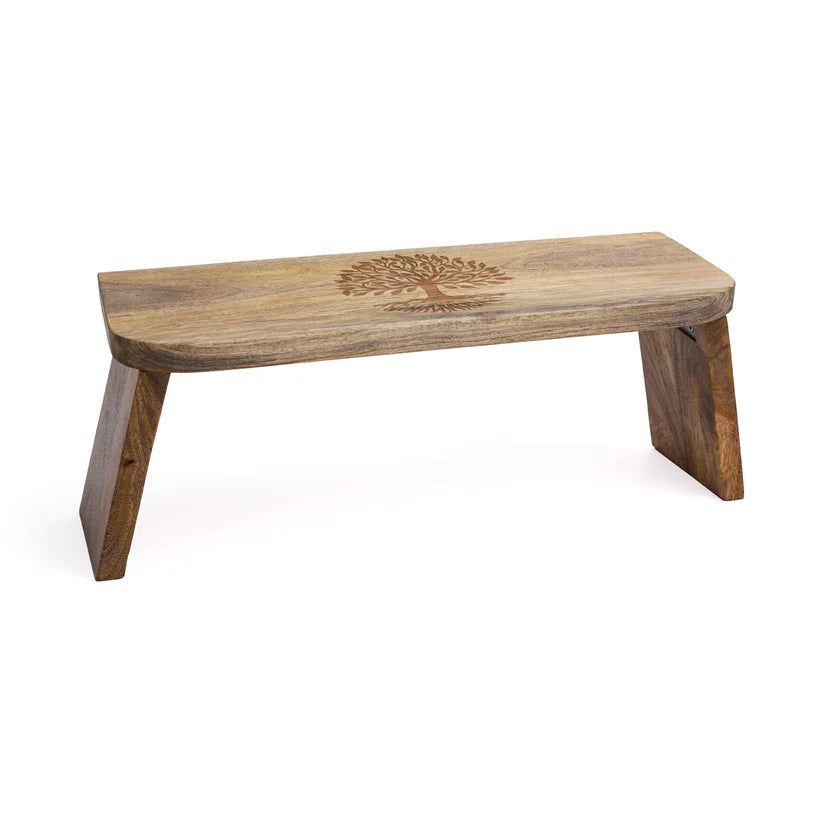 Klappbare Meditationsbank – Mangoholz & Baum des Lebens