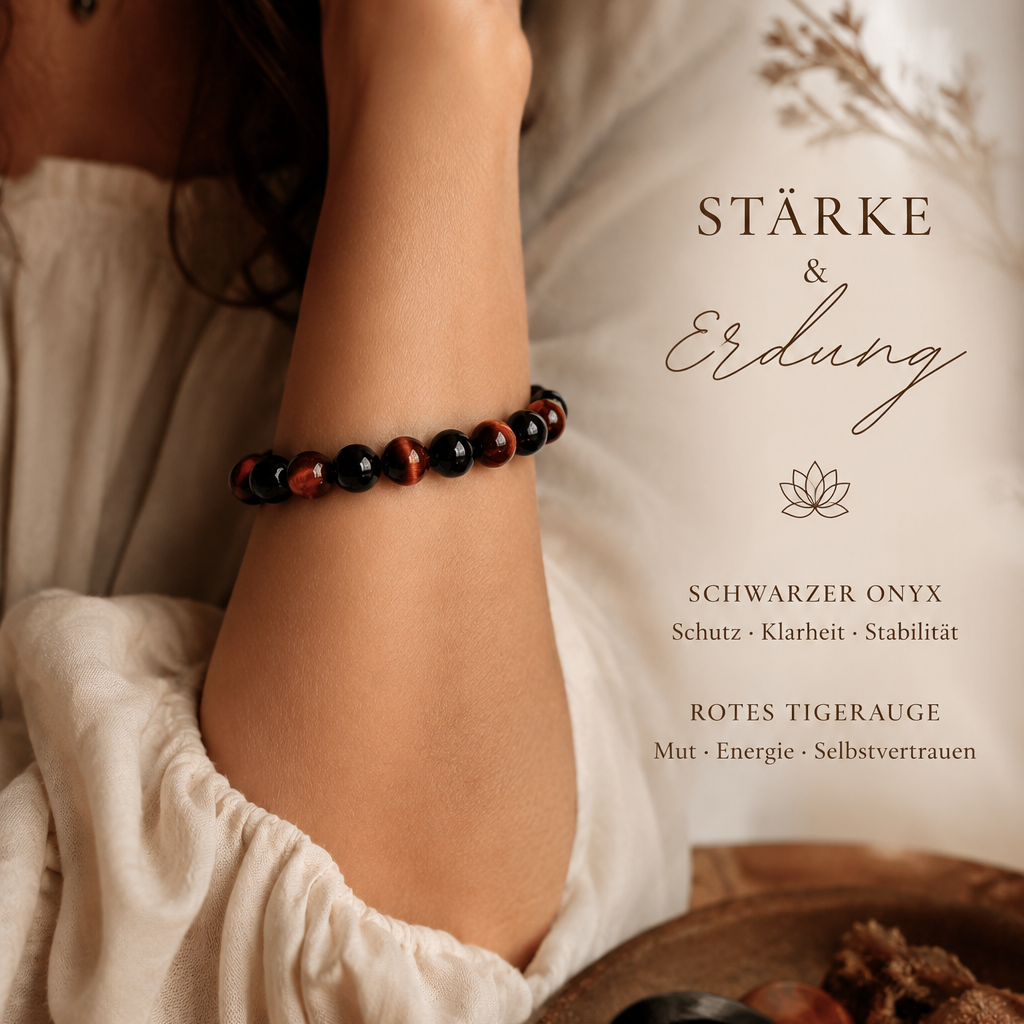 Armband Schwarzer Onyx & Rotes Tigerauge – Schutz, Fokus & Erdung