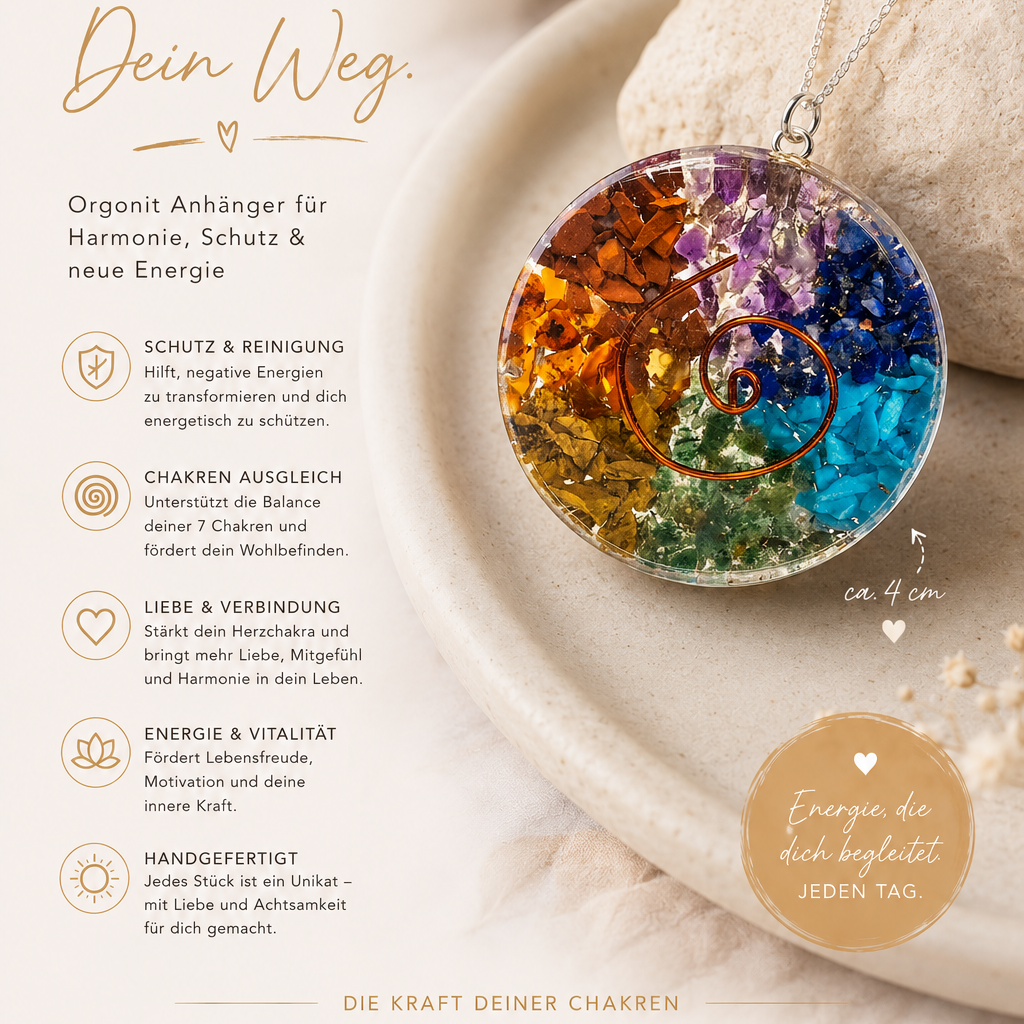 Orgonit Anhänger rund – chakrenfarbig - 4cm