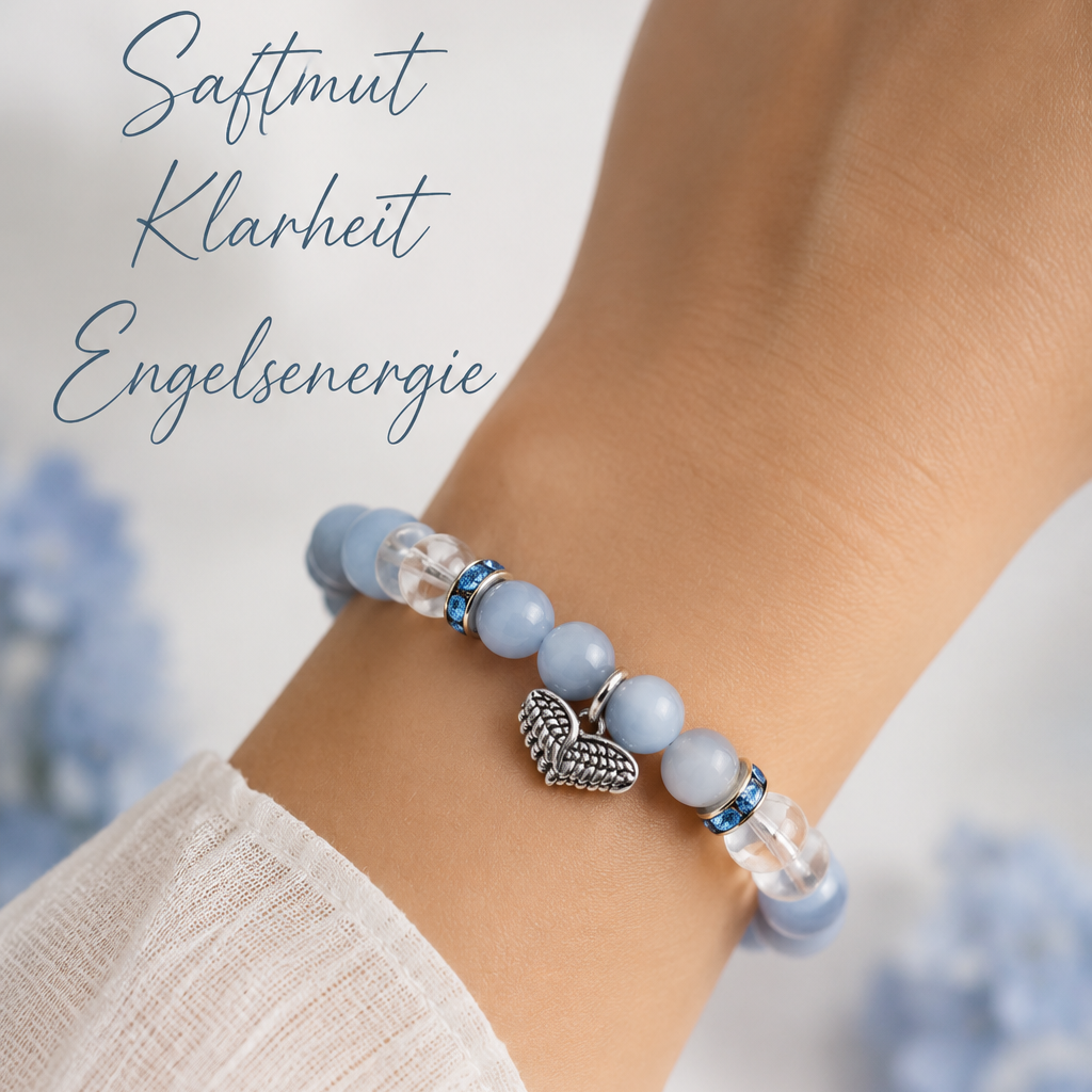 Bracelet for Gentleness, Clarity & Angelic Energy – Angelite · Rock Crystal