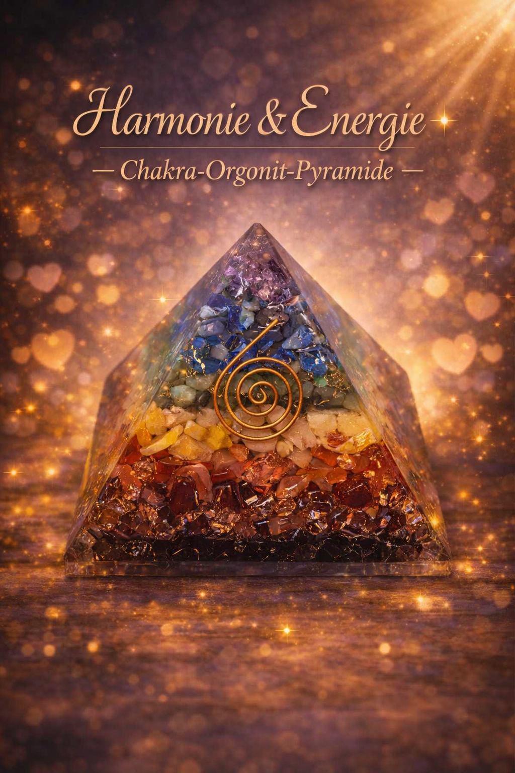 Orgonit-Chakra-Pyramide – mit 7 Edelsteinen für energetischen Ausgleich