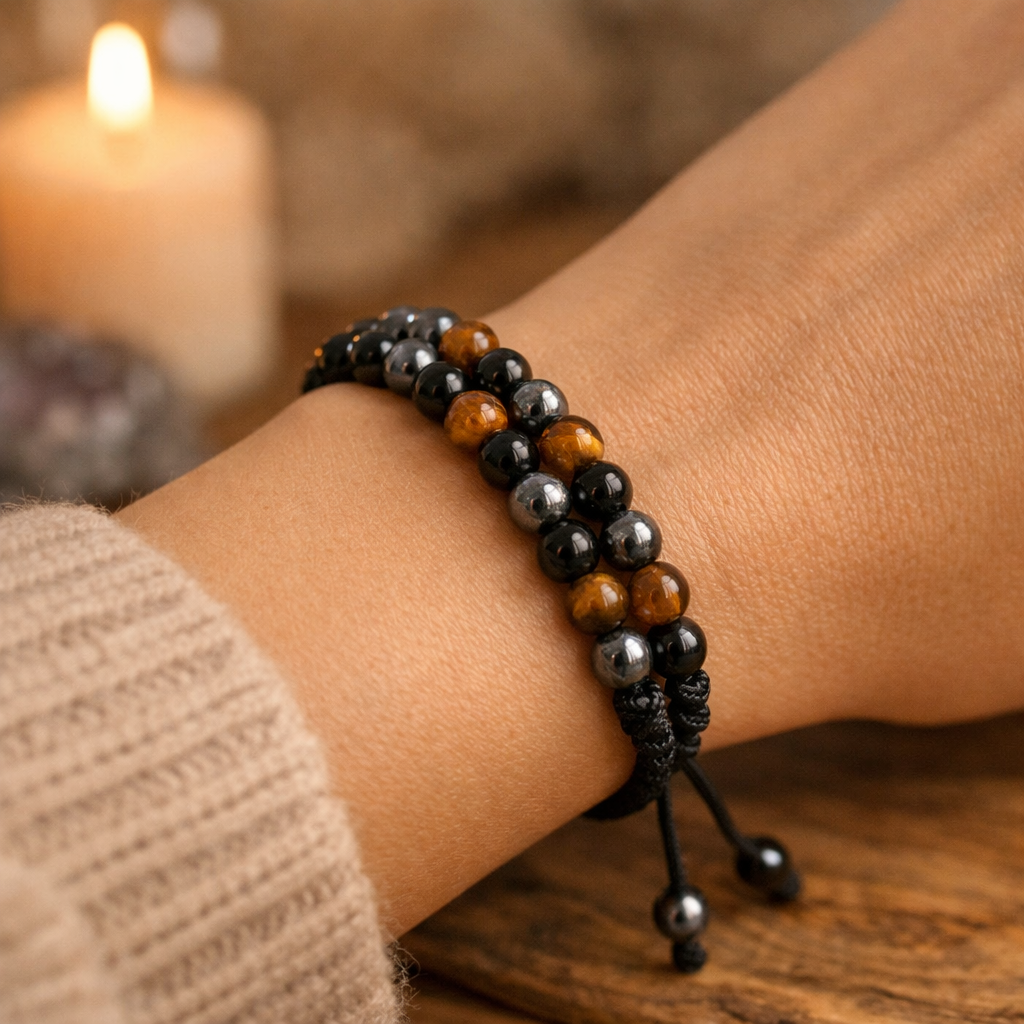 Armband für Erdung, Klarheit & innere Stärke – Hämatit · Obsidian · Tigerauge