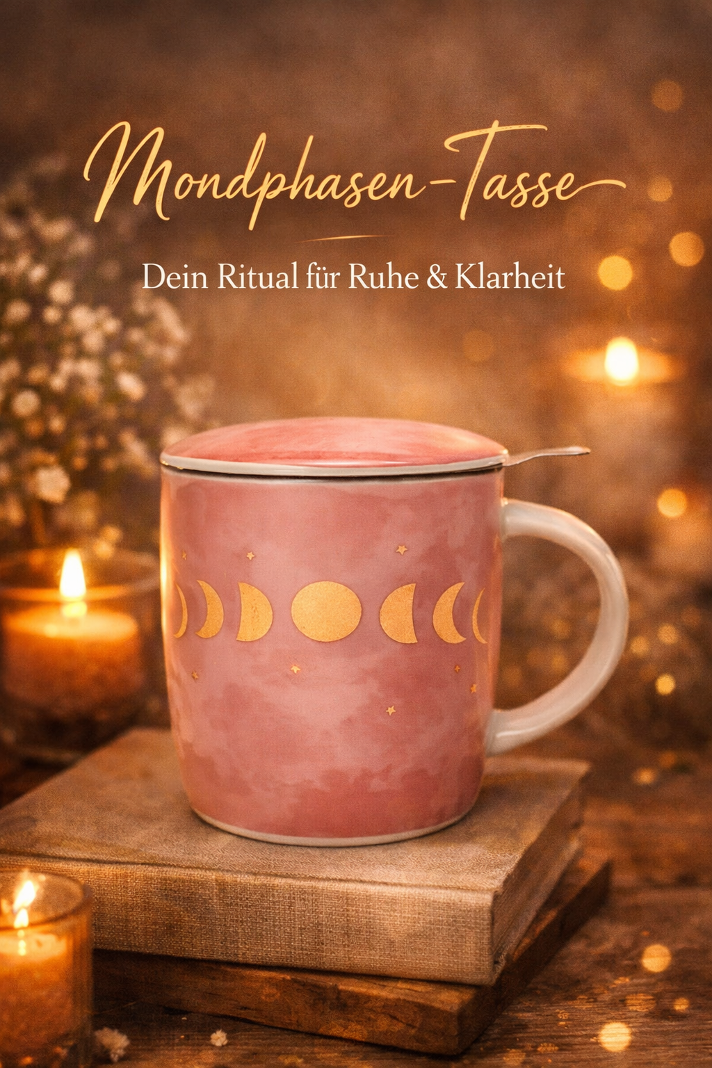 Teetasse mit Sieb und Deckel Mondphasen --  ±400 ml