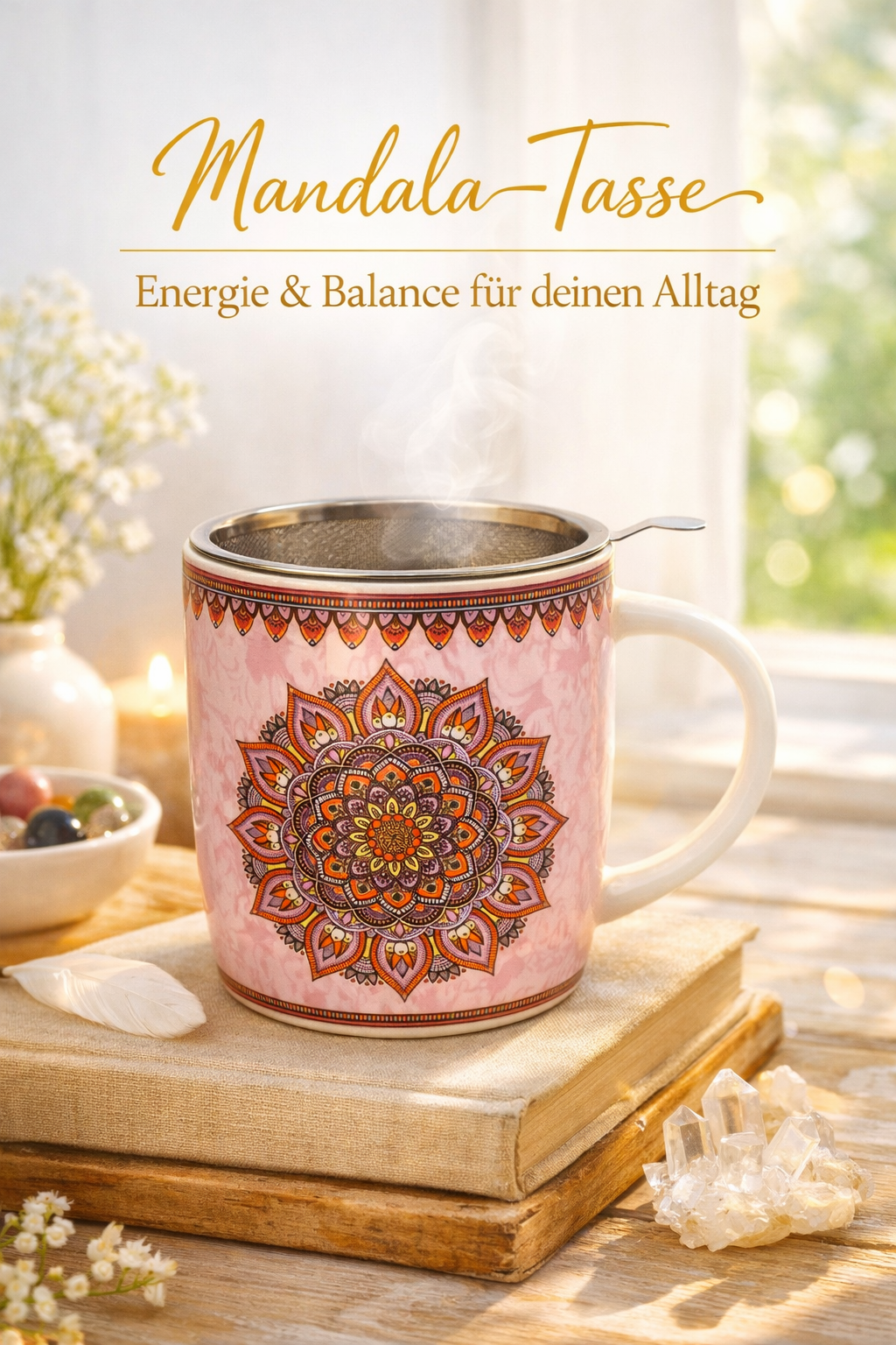 Teetasse mit Sieb Mandala Lila -- ±400 ml