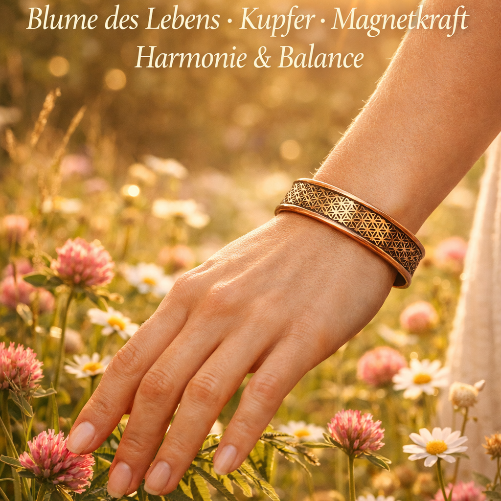 Kupferarmband – Blume des Lebens & Magnetkraft