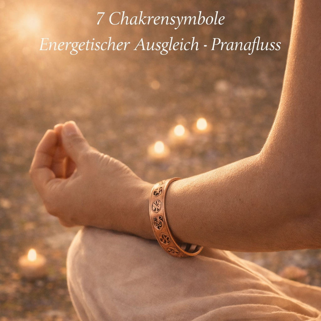 Kupferarmband – 7 Chakrensymbole & Magnetkraft